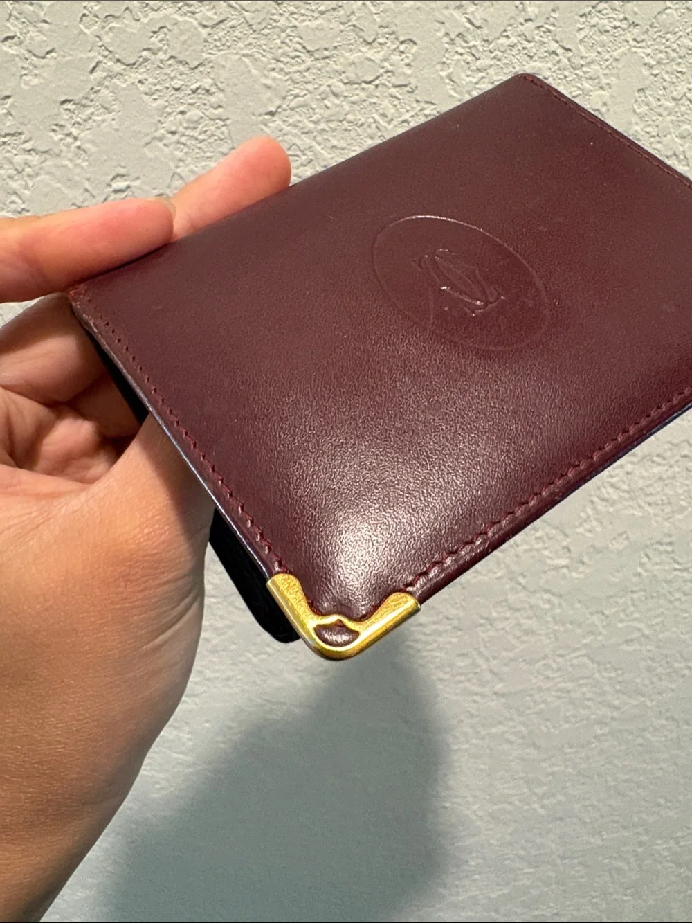 Cartier Unisex Bifold Short Wallet Card Holder Bordeaux Leather